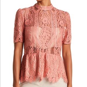 Wayf Stolen Kiss Lace Peplum Top Mahogany Medium